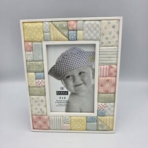 Vtg Burnes of Boston Pastel Patchwork Quilt 9 x 7 Picture Frame Cottage Decor